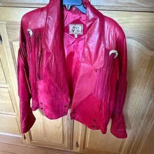 Vintage Red Fringe Suede and Leather Western Jacket